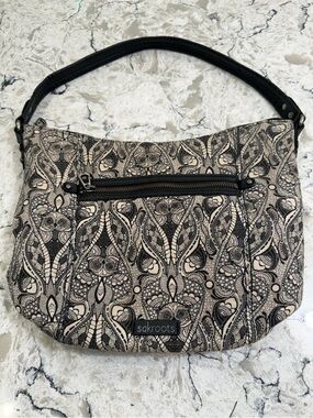 Sakroots Black & Cream Soulful Dove Print Shoulder Hobo Bag from Artist Circle